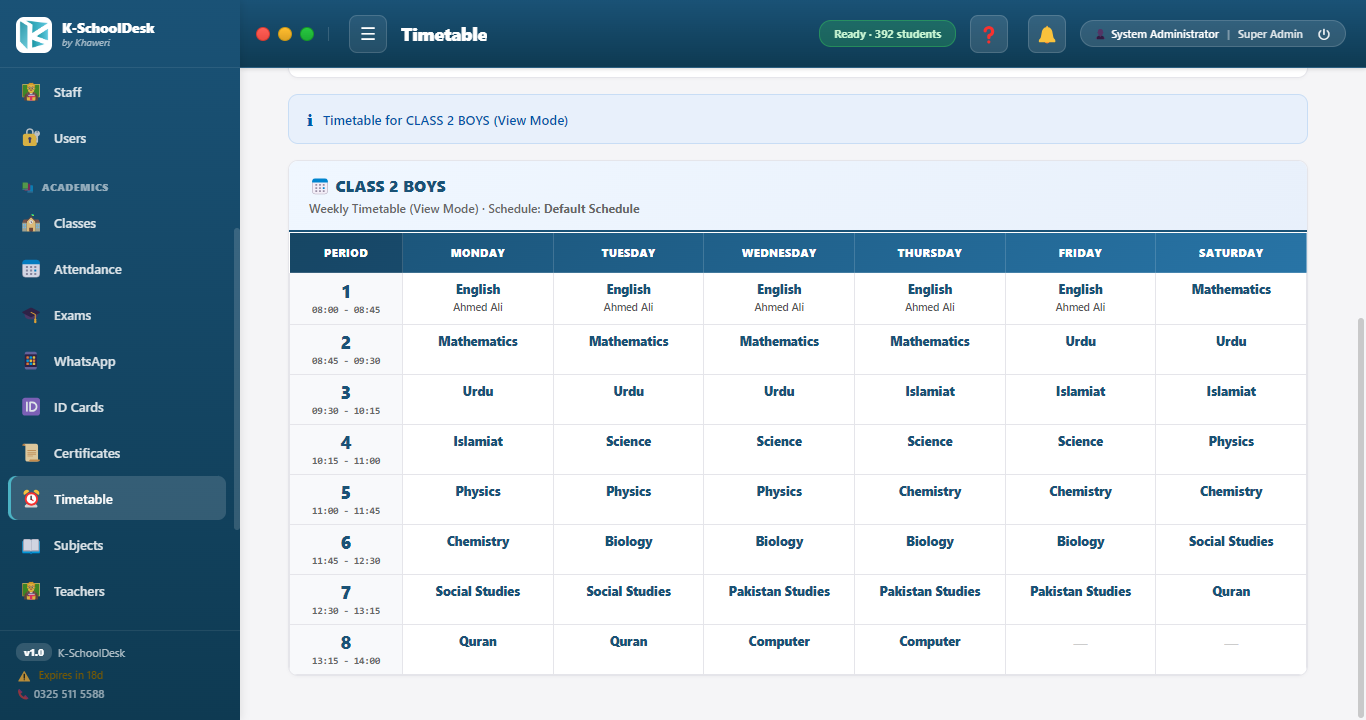 Timetable