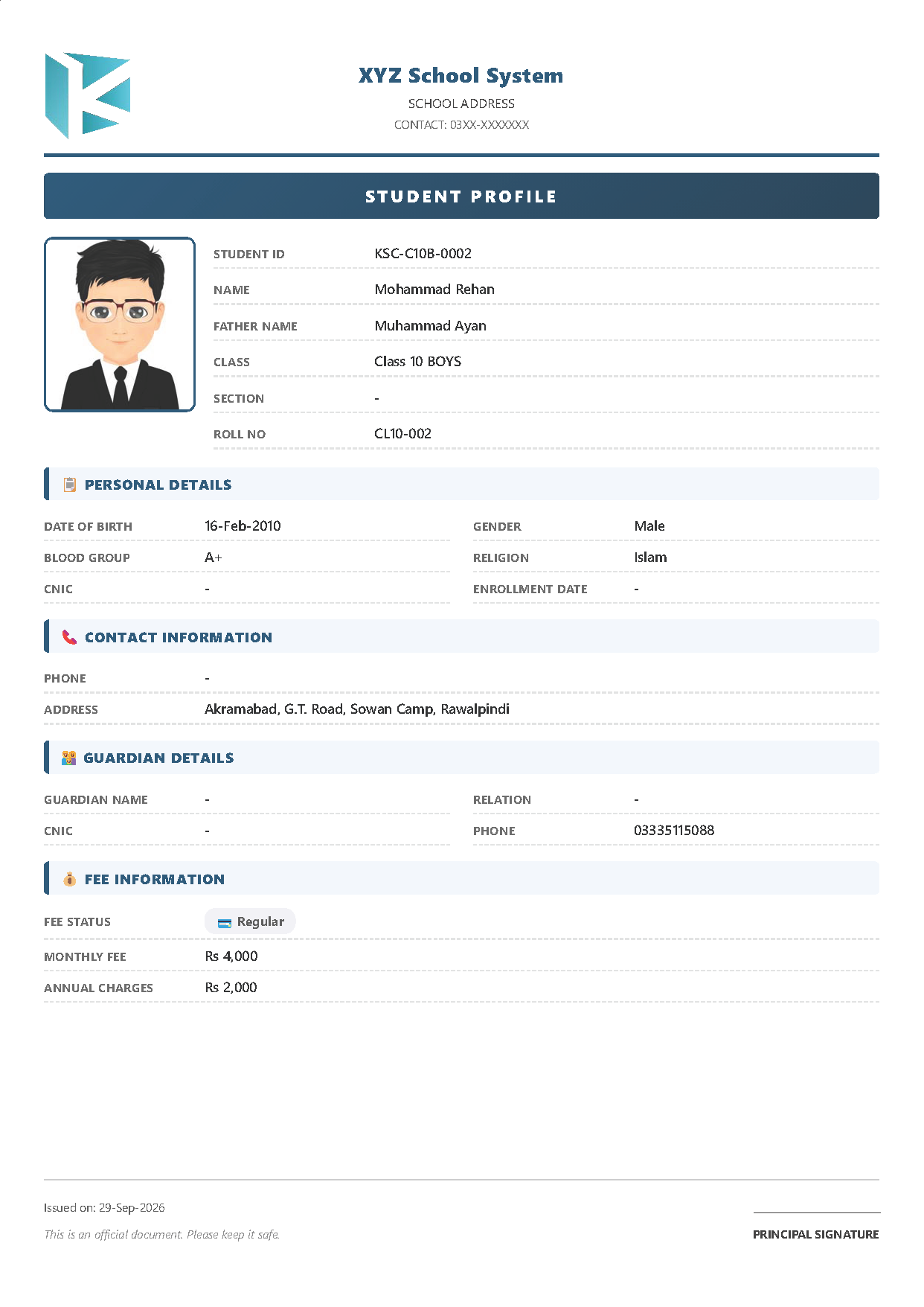 Student Profile Preview